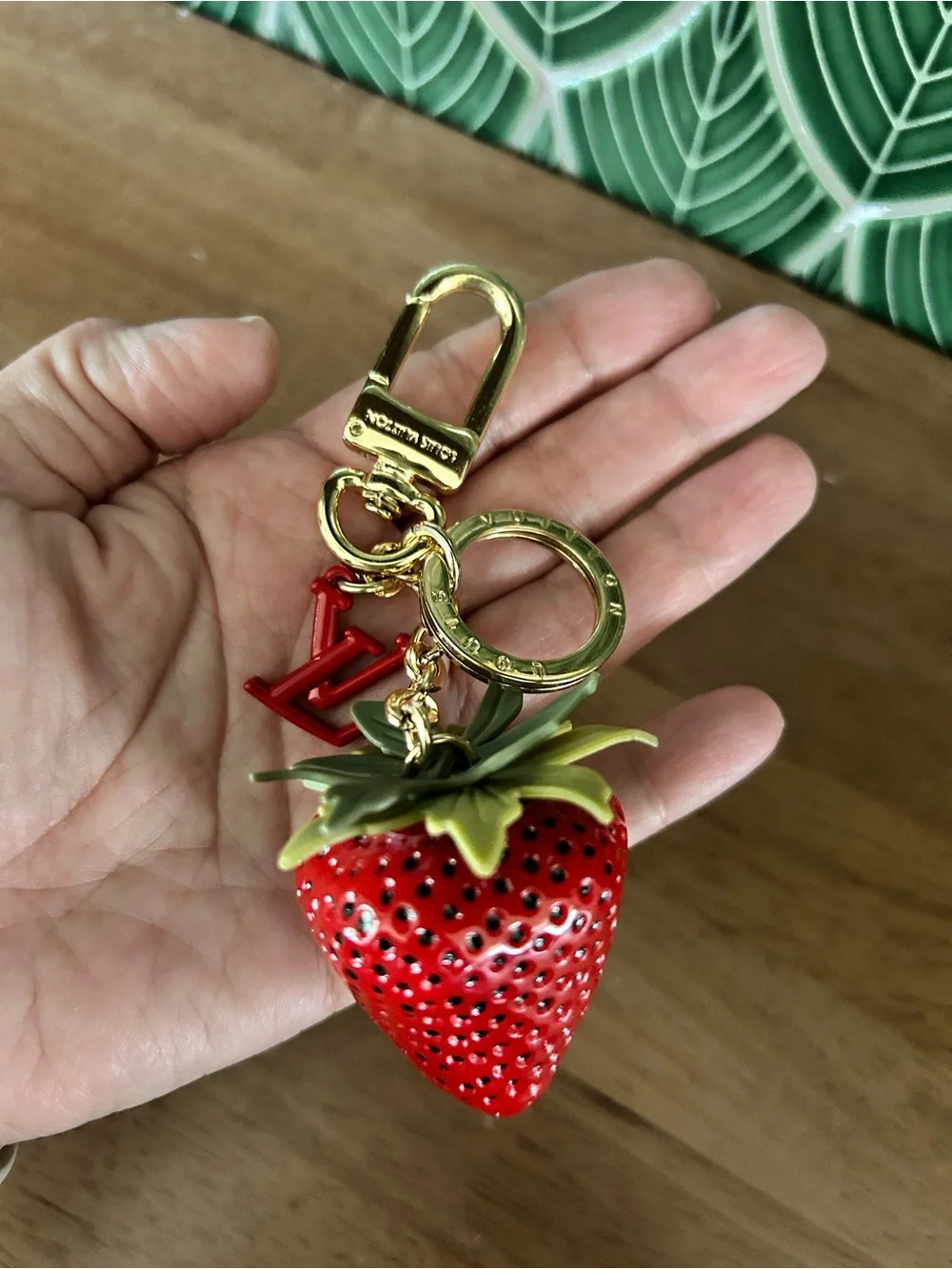 Red Strawberry Keychain Charm with Gold Hardware